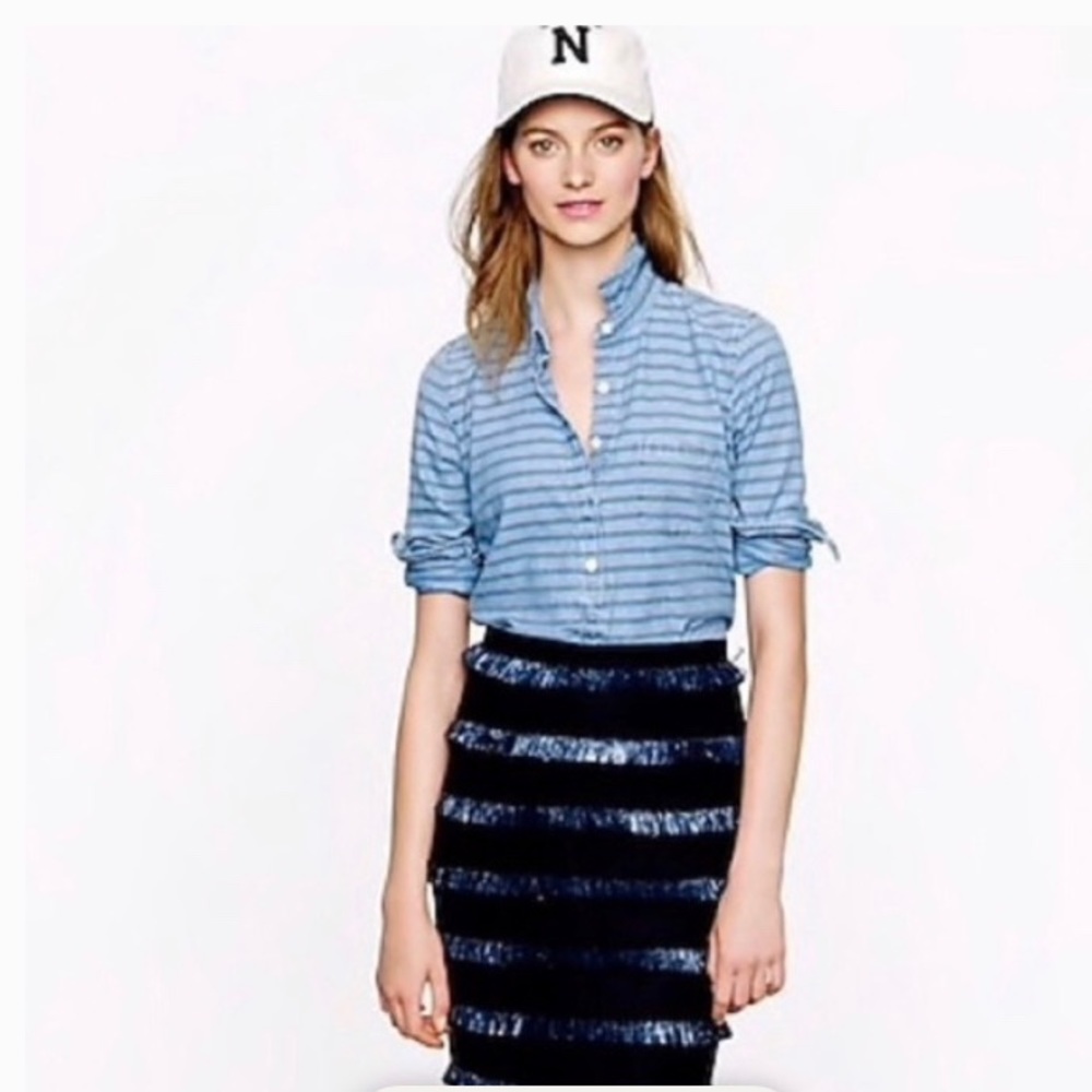 J. Crew blue striped chambray long sleeve tunic size 2